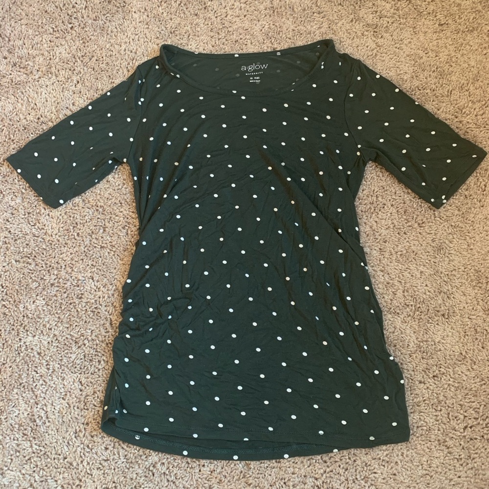 a:glow Maternity Top Green and White Polka Dots M